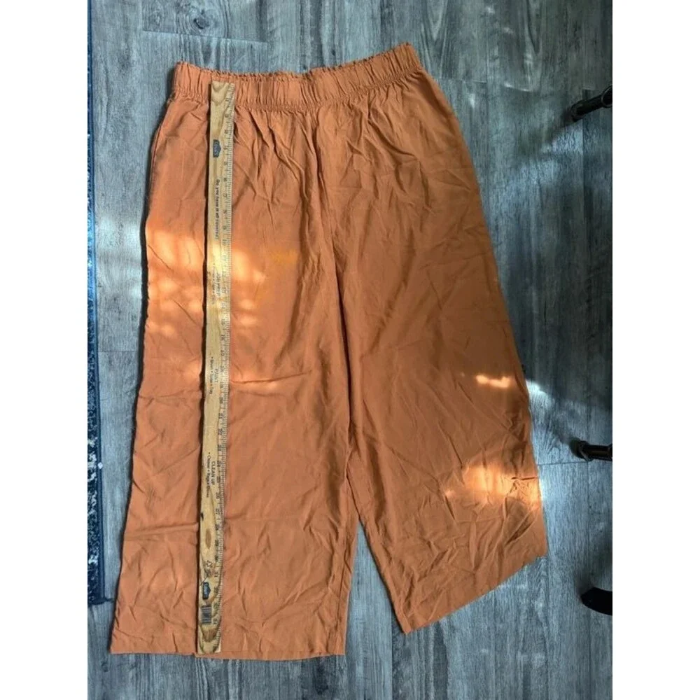 H&M size Large rust brown rayon linen blend wide-leg crop pants